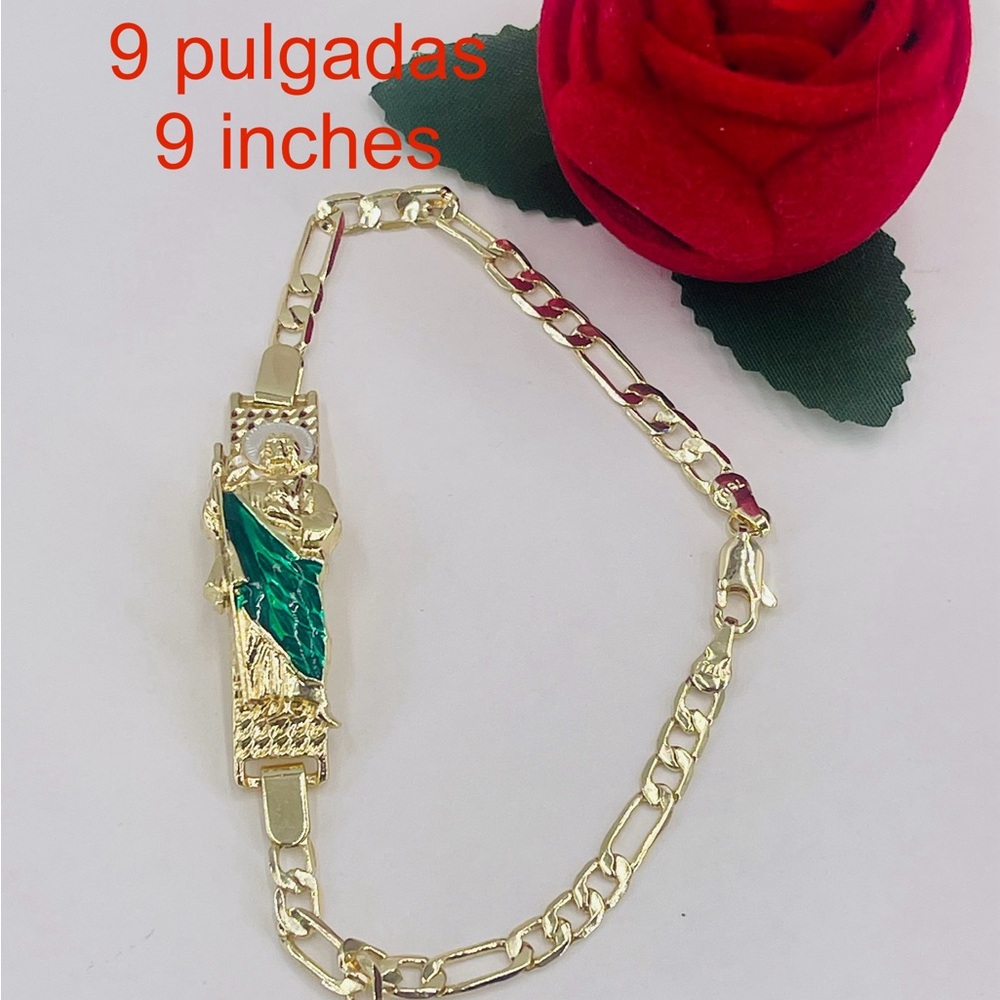 Bracelet,Saint Jude 14k Gold Plated For Mens 9 In/Pulsera San Judas Tadeo